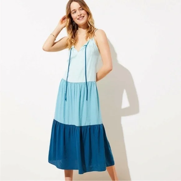 LOFT Beach | Dresses | Loft Aqua Colorblock Cross Back Midi Dress - Picture 1 of 3